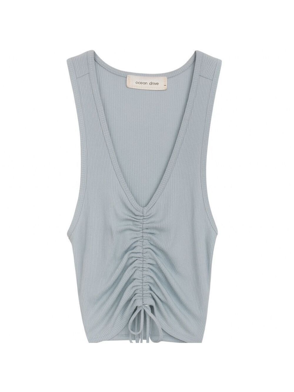 Ocean Drive Blue Ruched Tie Front‎ Tank Top